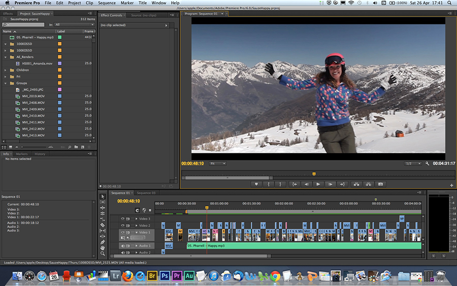 video production in the alps of sauze d'oulx happy video showing premiere pro video time