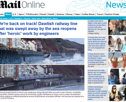 Daily Mail coverage of the rail track repairs at Dawlish, Devon, England, with photography by Lightworks Commercial and Editorial Photography
