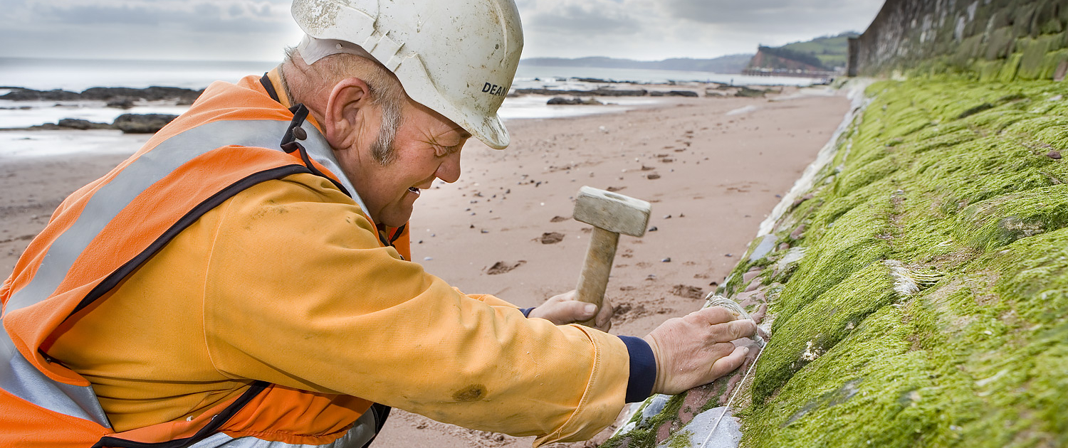 network rail. Repairing the Dawlish sea wall. Editorial photography by Lightworks Photography